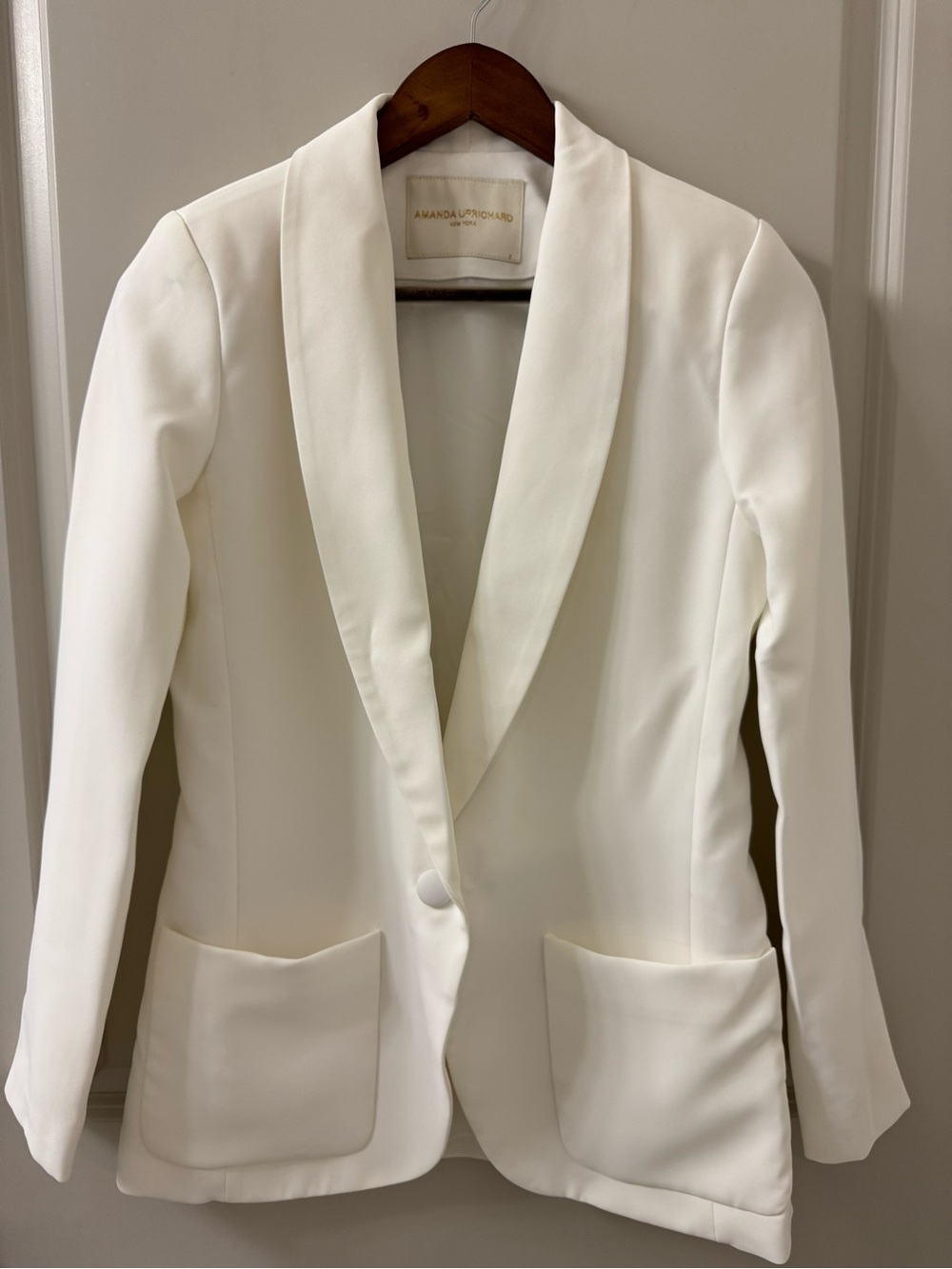 Amanda Uprichard New York White Tuxedo Blazer Shawl Collar One Button Pockets S